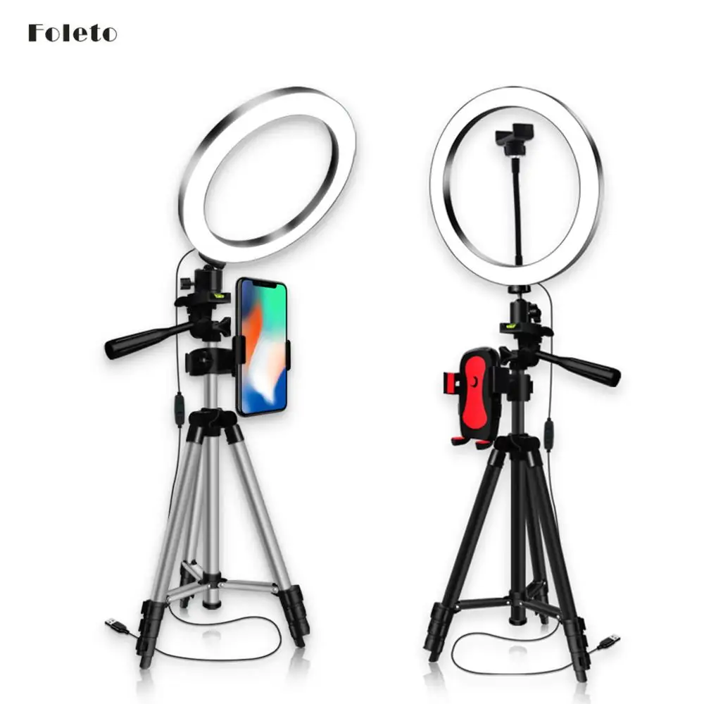 Foleto 16/20/26Cm Dimmerabile Led Ring Light Camera Treppiede Stand Kit Trucco Selfie Ring Lamp Con Supporto Per Telefono Per Video Youtube