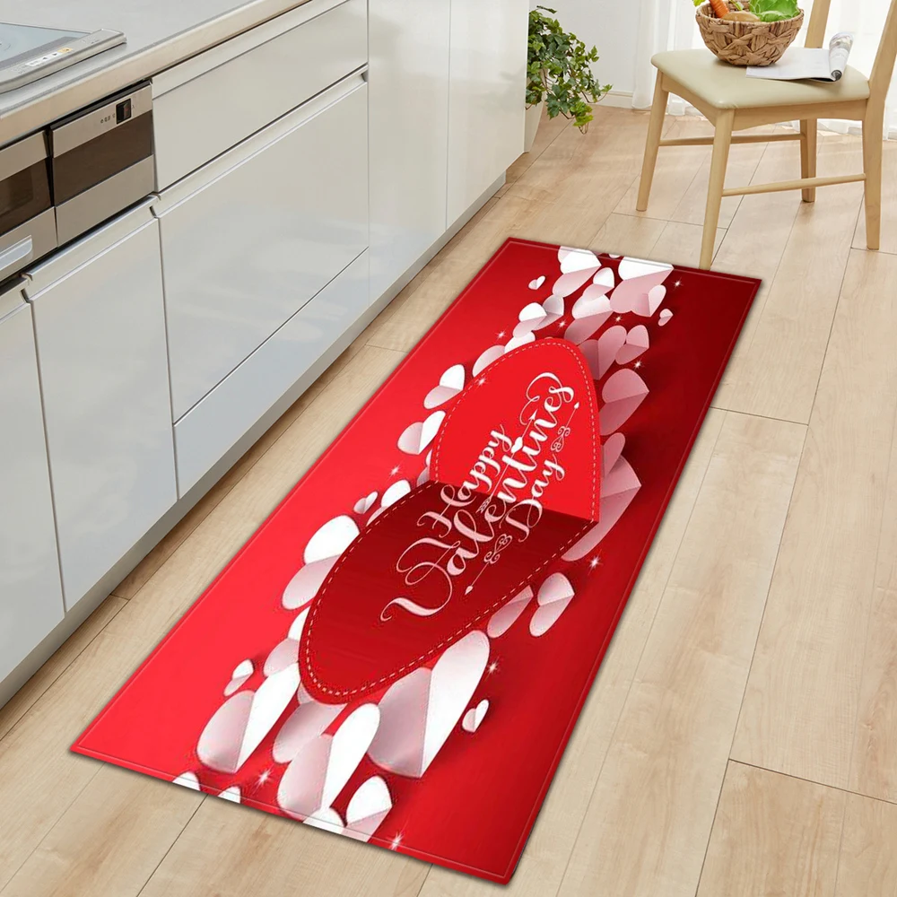 Modern Kitchen Floor Mat Strip Bathroom Entrance Porch Door Mat Bedroom Living Room Bedside Carpet Valentine Love Pattern Tapis