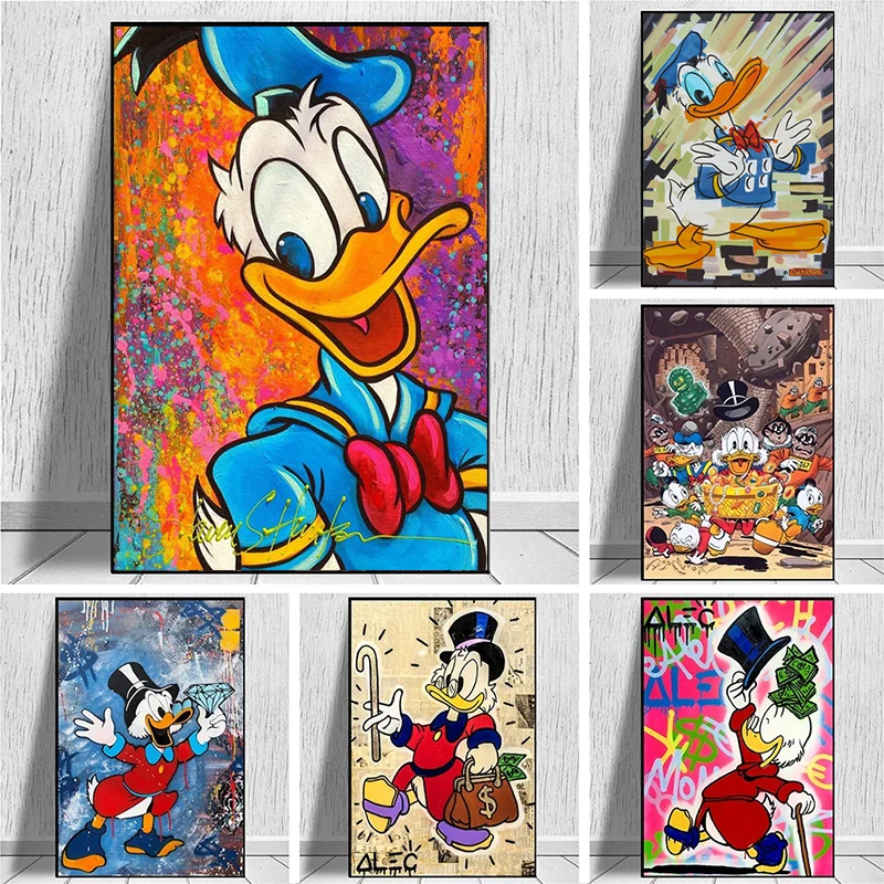 Disney Funny Donald Duck Canvas Painting Graffiti Street Art Prints And Posters Wall Art Pictures For Living Room Decor
