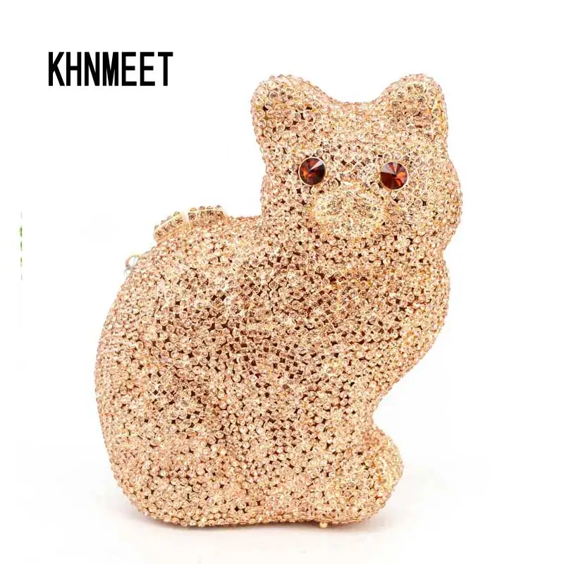 Lovely Cat Silver Crystal Stones Borsa Da Sera Diamante Di Lusso Prom Party Borsa Pochette Banchetto Bling Bag Pochette Da Donna Sc506