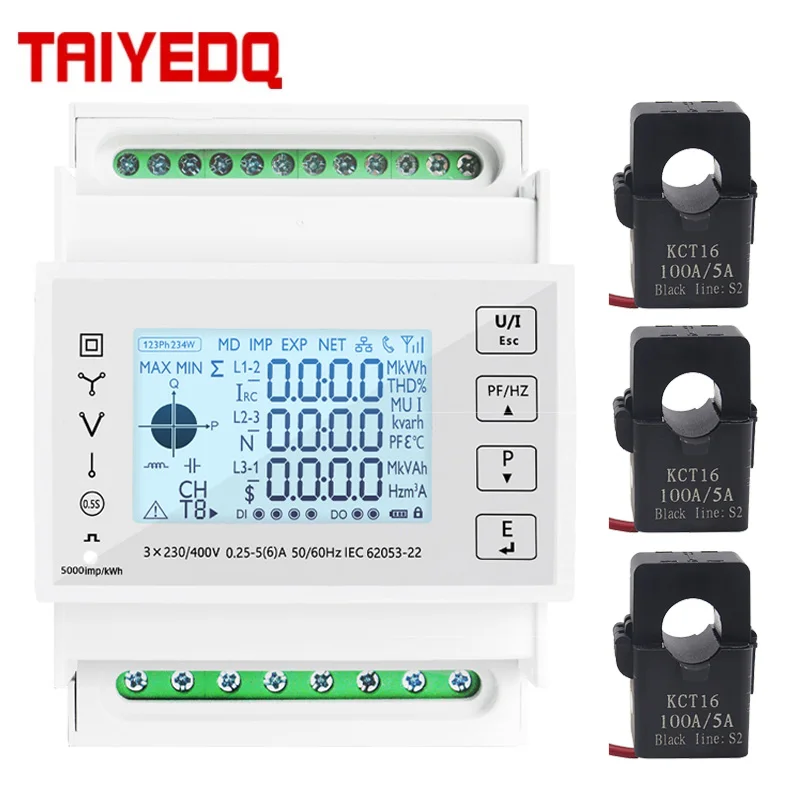 Din Rail Amperometro Kwh A 3 Fasi Con 3 Pezzi Rs485 Modbus 50/100/15/200Ct 230Vac