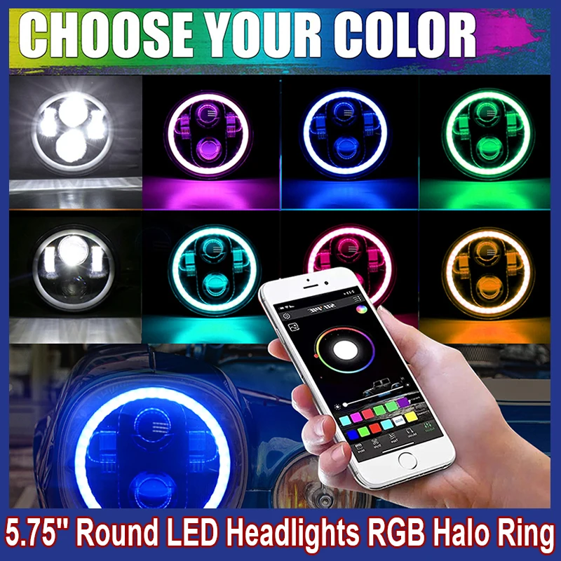 5.75 ''Moto Ha Condotto Il Faro Rgb Halo Anello Ange-Occhi Del Proiettore Del Faro Per Harley Davidson/Dyna/Sportster Xl 883/1200/Flsts