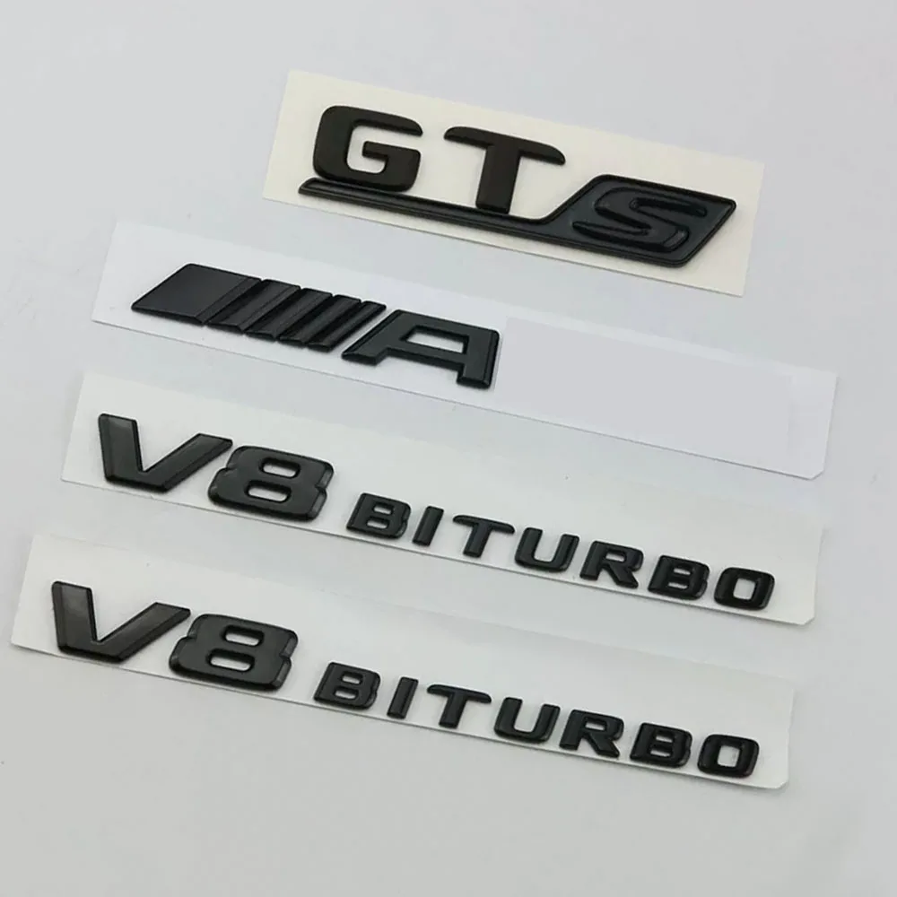 For Mercedes Benz Gts Amg V8 Biturbo Car Decorate Sticker Logo Emblem Lettering Accessories Black Gloss