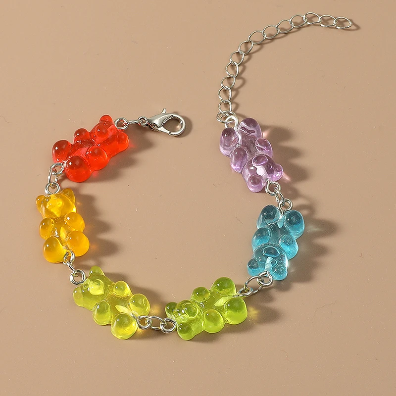 Simpatico Arcobaleno Candy Bear Bracciale Ins Hip-Hop Nightclub Color Gummy Bear Gummy Candy Jelly Color Resin Bracciale Gioielli Donna