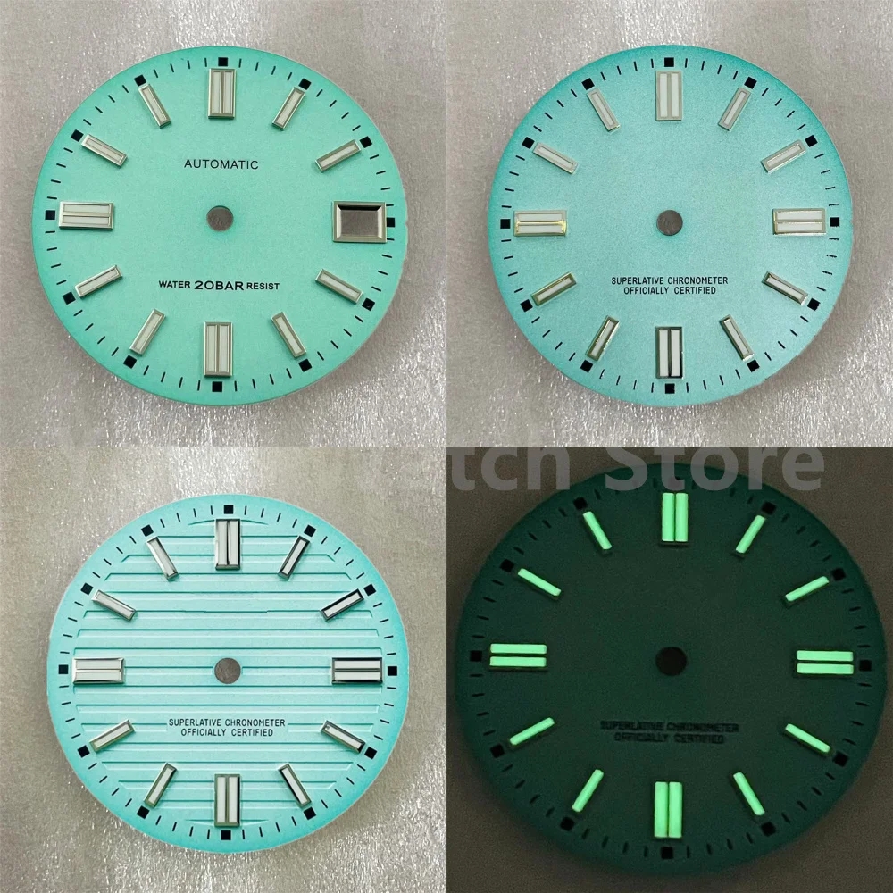 28.5Mm Nh35 Quadrante Del Cinturino Dell'Orologio Modifica Lumin Verde Nh36 Movimento Meccanico Tiffany Blue Watch Letteral S Dial Nh35 S Logo Dial