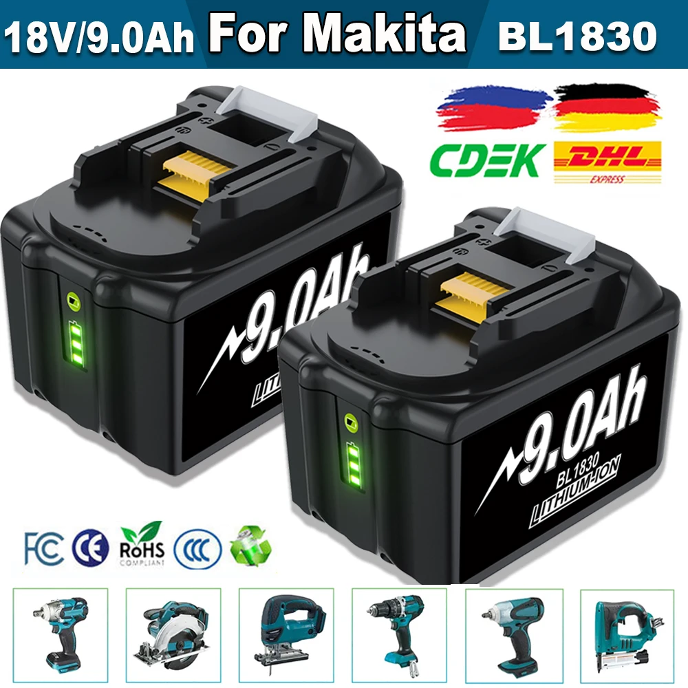 Batteria 9.0Ah Per Batteria Ricaricabile Makita 18V Per Makita Bl1830 Bl1815 Bl1860 Bl1840 18 V6.0Ah Batteria Di Ricambio Per Elettroutensili