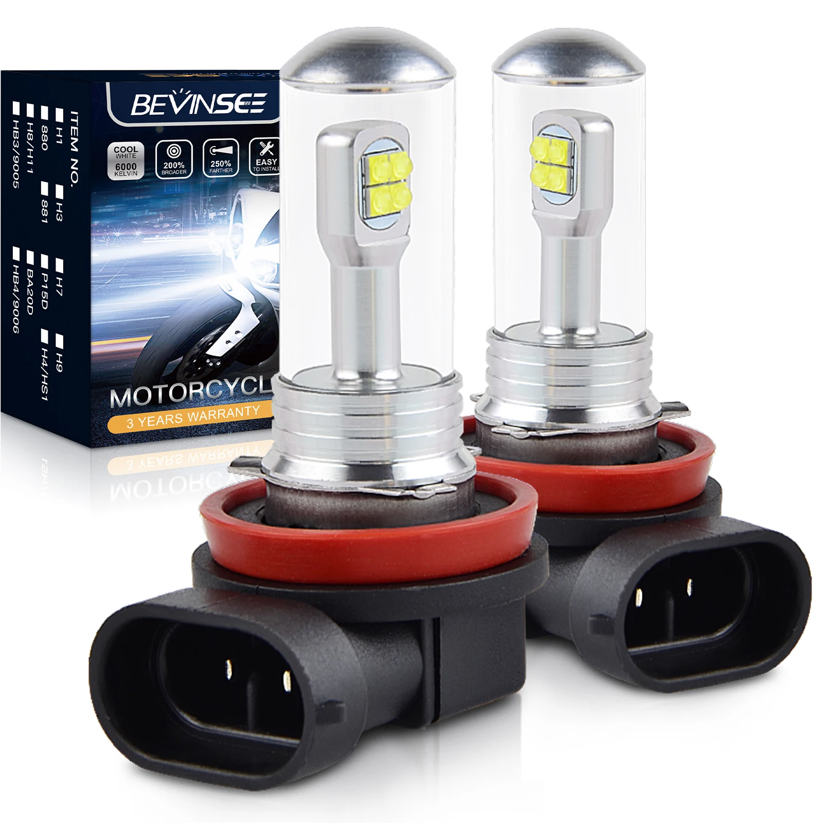 Bevinsee H11 Led Fendinebbia 1500Lm H11 Led Faro Per Moto 300% Lampadine Moto Led Più Luminose Per Honda Toyota Suzuki Kawasaki