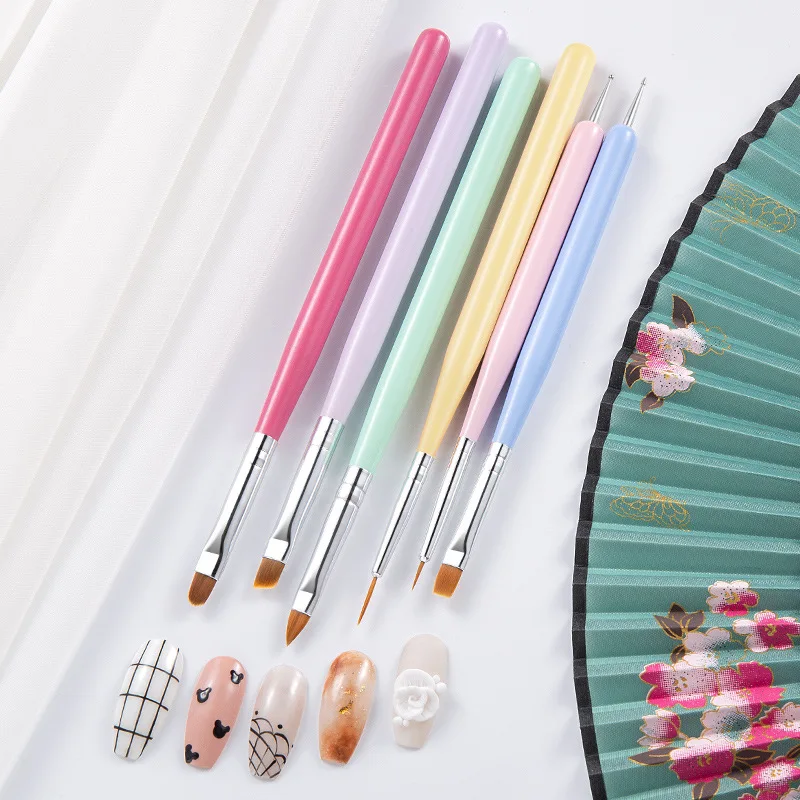 Saiantth Macaron Colorful Nail Makeup Wood Pole 6Pcs Halo Dye Pull Pens Pennelli Per Fototerapia Pennello Per L'Aumento Delle Unghie Bellezza
