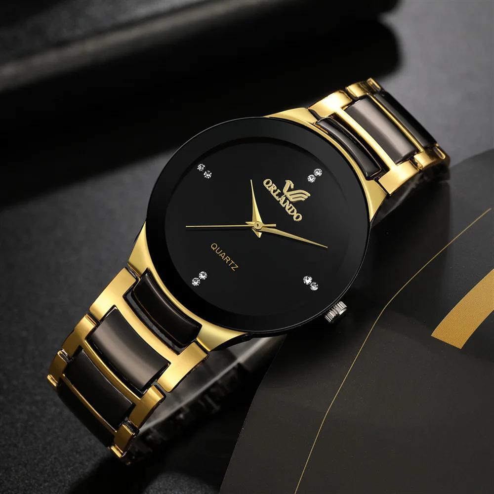 Orlando Men Luxury Watches Nuovo Arrivato Cool Black Gold Quartz Steel Orologio Da Polso Exquisite Masculino Relogio Fashion Clock