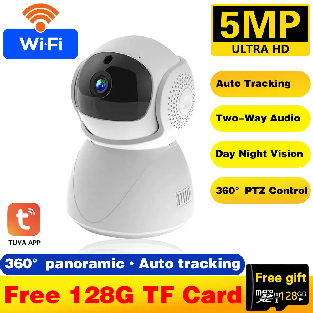 5Mp Tuya Wifi Camera Indoor Smart Life Home Wifi Security Auto Tracking Camera Wireless Wifi Telecamera Di Sorveglianza Baby Monitor