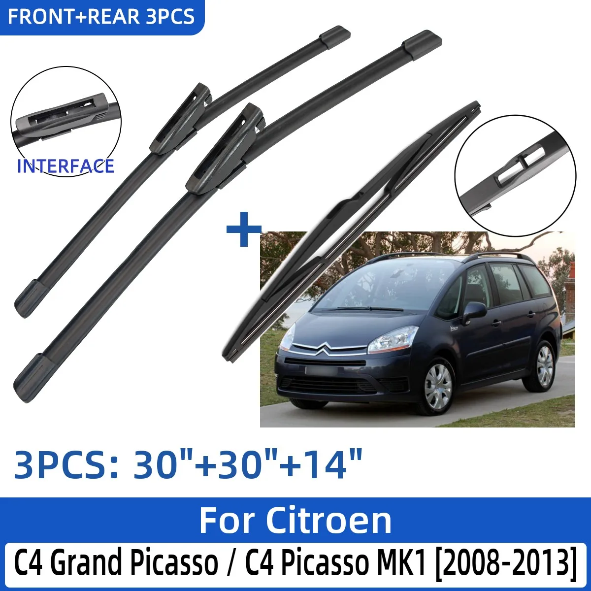 Per Citroen C4 Grand Picasso / C4 Picasso Mk1 2008-2013 30 "+ 30" + 14 "Spazzole Tergicristallo Anteriore Posteriore Parabrezza Finestra