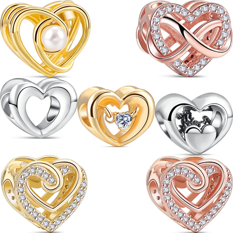 925 Sterling Silver Infinite Heart Pearl Wrapped Hollow Beads Fit Original Pandora Charms Bracciale Gioielli Da Donna Fai Da Te Regalo