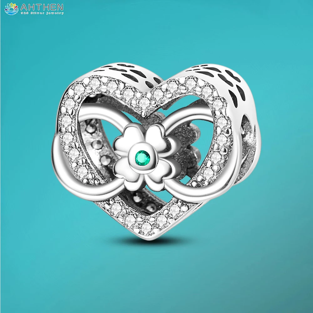 Ahthen 925 Sterling Silver Bead Infinite Clover Love Charm Fit Bracciali O Collane Pandora Originali Per Le Donne