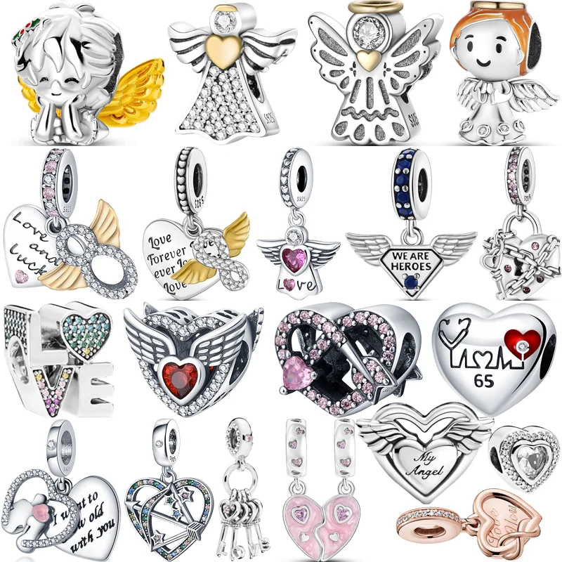 925 Silver Love You Angel Heart Bow Arrow Dream Wings Infinite Eternal Pendant Beads Fit Original Pandora Charm Bracciale Jewelry