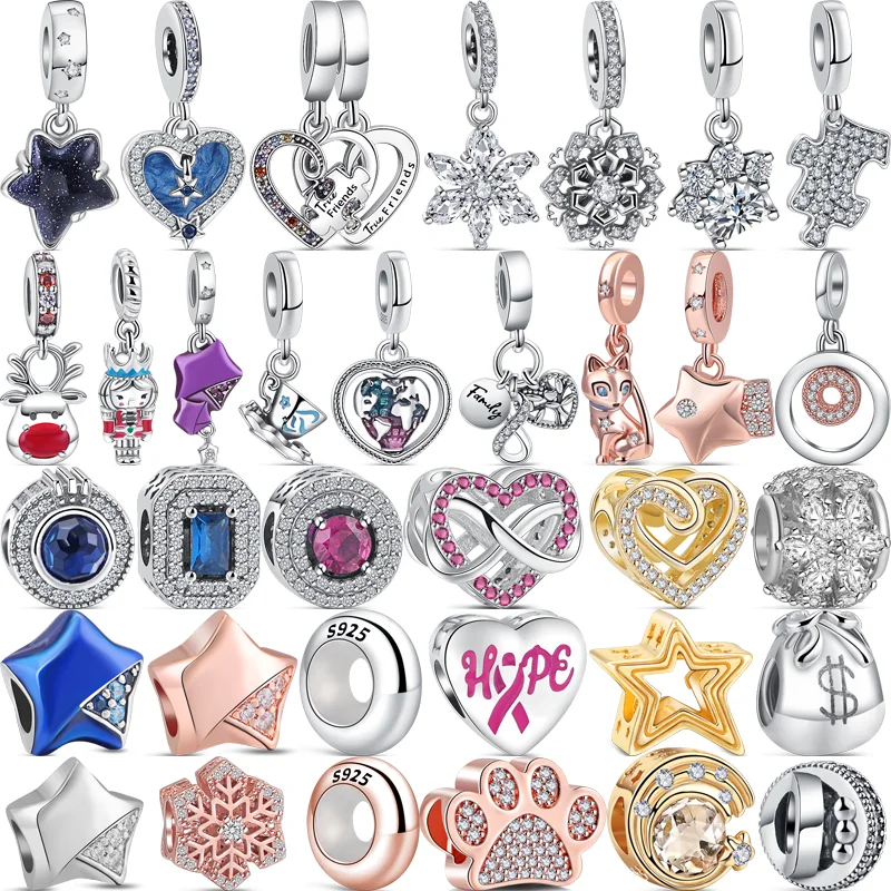 2023 New 925 Silver Stars Snowflakes Infinite Eternal Family Tree Heart Fine Beads Fit Original Pandora Charms Bracciali Gioielli