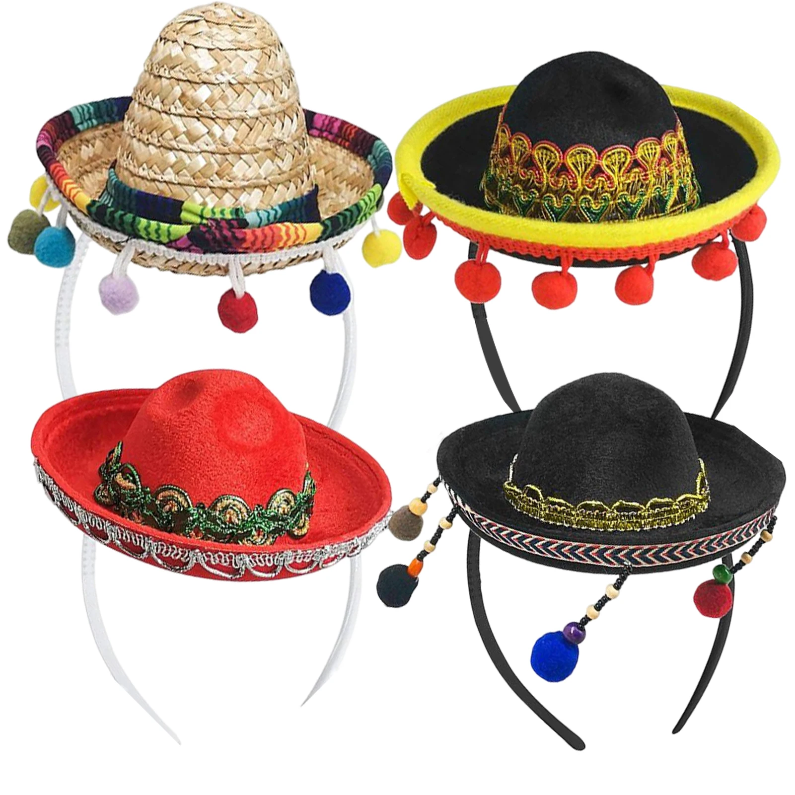 4Pcs Fun Favors Cinco De Mayo Fancy Decoration Sombrero Hats Mini Mexican Carnival Fiesta Party Costume Adulti Bambini Estate Animali Domestici