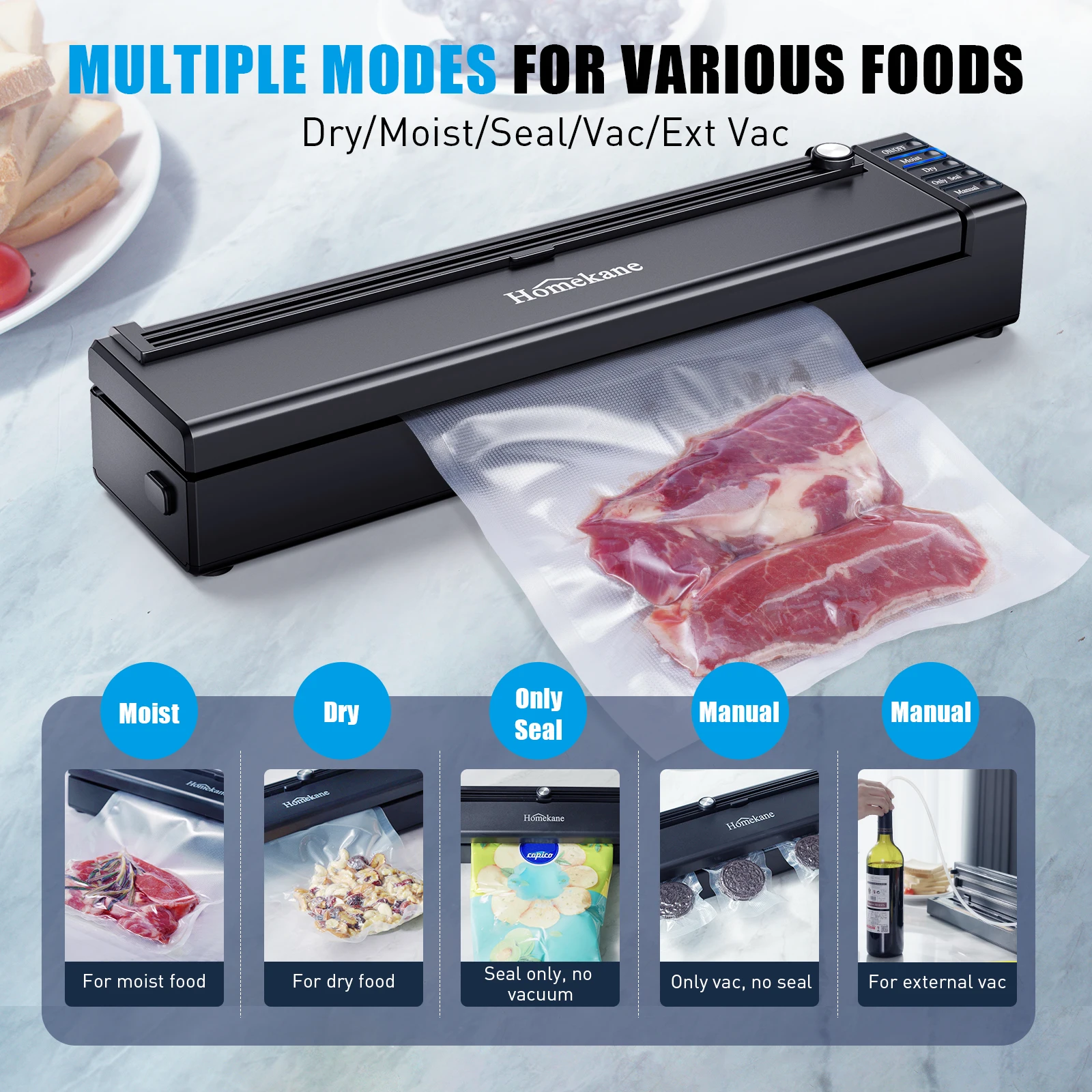 Homekane Food Vacuum Sealers Machine Macchina Per Sigillare Taglierina Incorporata Confezionatrice Per Degasaggio Domestico Con Sacchetti Da 5 Pezzi