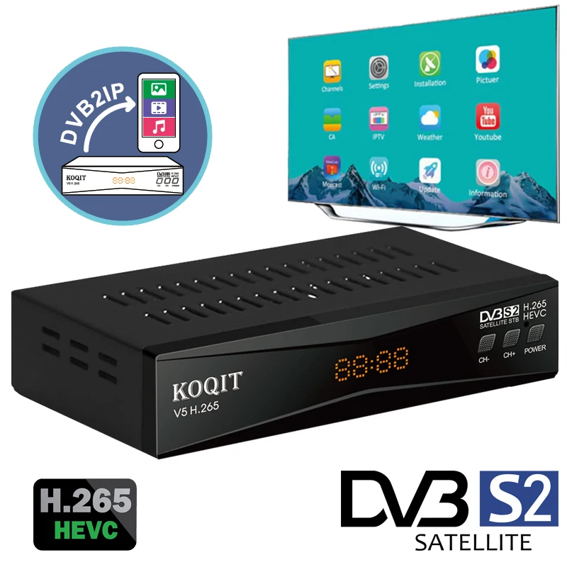 Koqit V5H Dvb2Ip Recettore H.265 Ricevitore Satellitare Hevc Decoder Satellitare C/Ku Band Dvb S2 Streaming T2Mi Meecast Tv Box Youtube