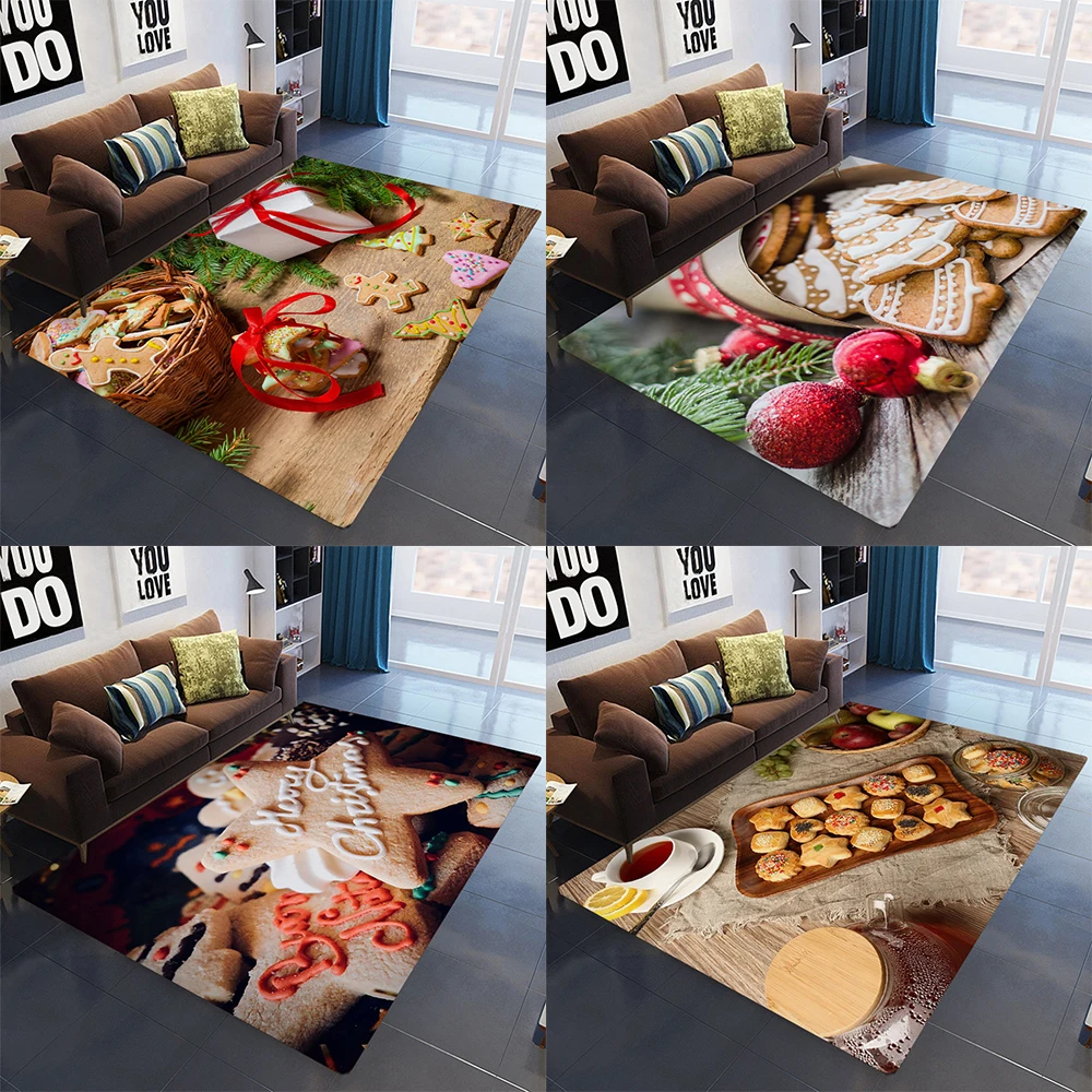 Gingerbread Man Biscuit Floor Mat Family Floor Mat Room Antiscivolo Christmas Dessert Snowflake Family Tappetino Decorativo