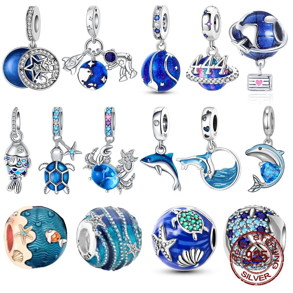 925 Sterling Silver Fish Doll Airplane Ship Globe Charm Bead Fit Original Pandora Bracciale Bangle Fai Da Te Accessori Per Gioielli