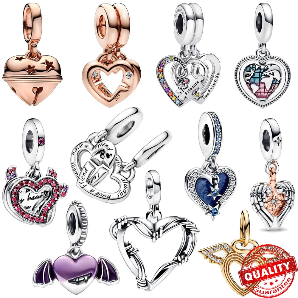 925 Sterling Silver Rose Gold Heart Series Ciondolo Perline Fit Pandora Original Bracciale Charms Anniversario Compleanno Gioielli Regalo