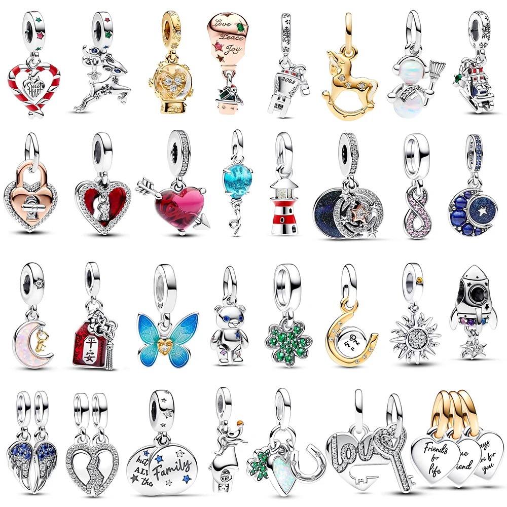 2024 New Pandora 925 Sterling Silver Four Leaf Clover Friends Splittable Heart Ciondola Charm Natale Regali Di San Valentino