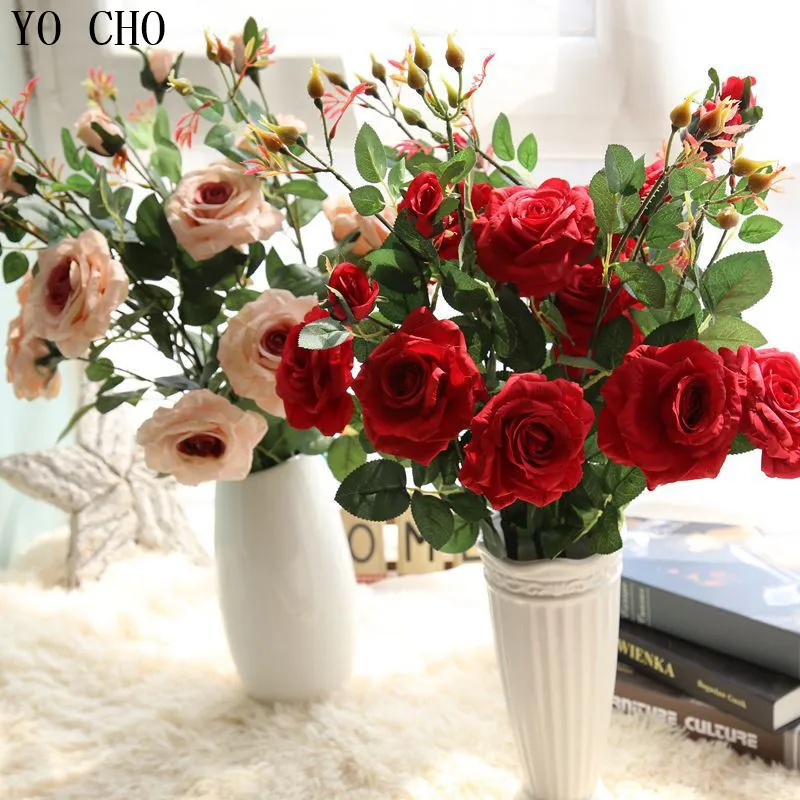 Yo Cho Decorazione Di Cerimonia Nuziale Artificiale Della Rosa Fiori Di Seta Falso Eustoma Fleurs Peluche Hogar Di Natale Piante Casa Plantas Organizz
