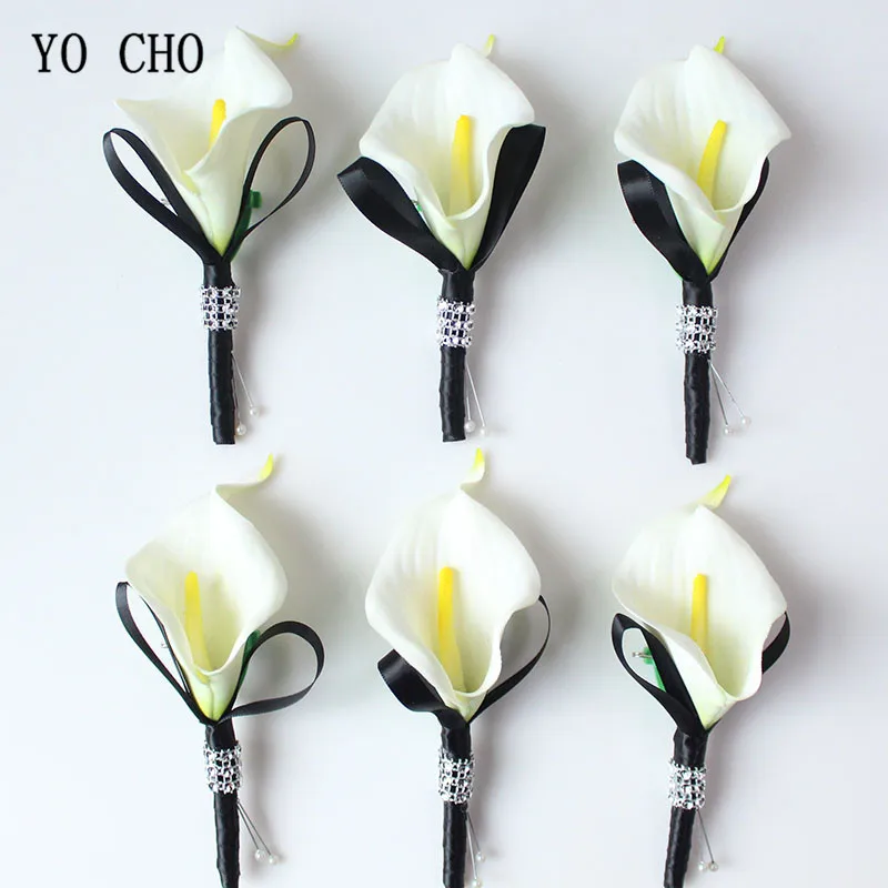 Yo Cho Fiore Artificiale Fiore All'Occhiello Bianco Calla Fiore Di Giglio Sposo Fiore All'Occhiello Uomini Spilla Spille Da Sposa Testimone Giglio Di 