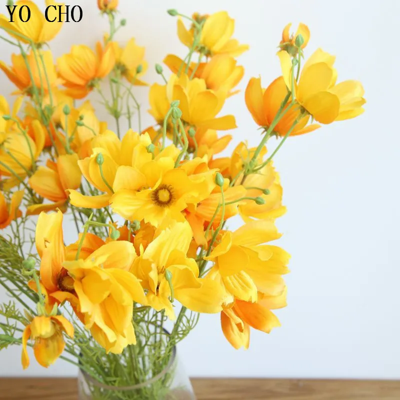 Yo Cho 2Pcs Fiori Artificiali Romantico Reale Di Tocco Coreopsis Galsang Fiore Fiore Di Seta Falso Per Il Giardino Complementi Arredo Casa Regalo Di F