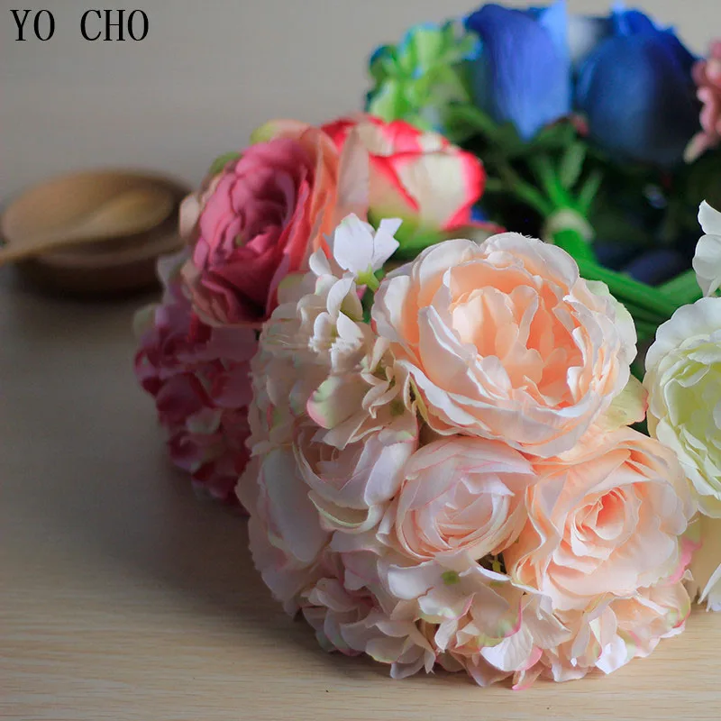 Bouquet Da Sposa Artificiale 11 Heads Peonia Rosa Bianca Fiori Di Seta Bouquet Da Sposa Damigella D'Onore Ortensie Bouquet Da Sposa Decor