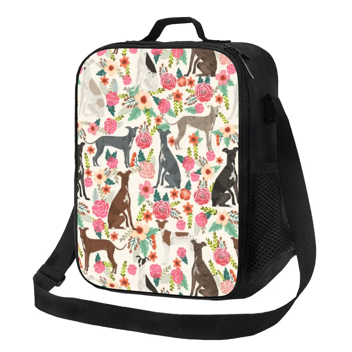 Italian Greyhound Dog Floral Insulated Lunch Bags For Women Sighthound Whippet Dog Portable Thermal Cooler Food Bento Box School