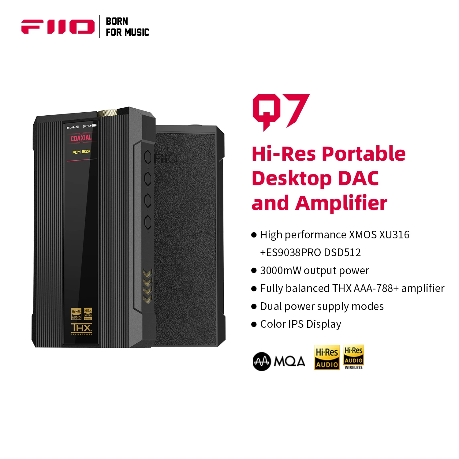 Fiio Q7 Dsd512 Mqa Es9038Pro Balanced Portable Hifi Desktop Dac/Amplificatore Per Cuffie Withx Aaa 788 + Amp, Ottico/Usb/Coassiale
