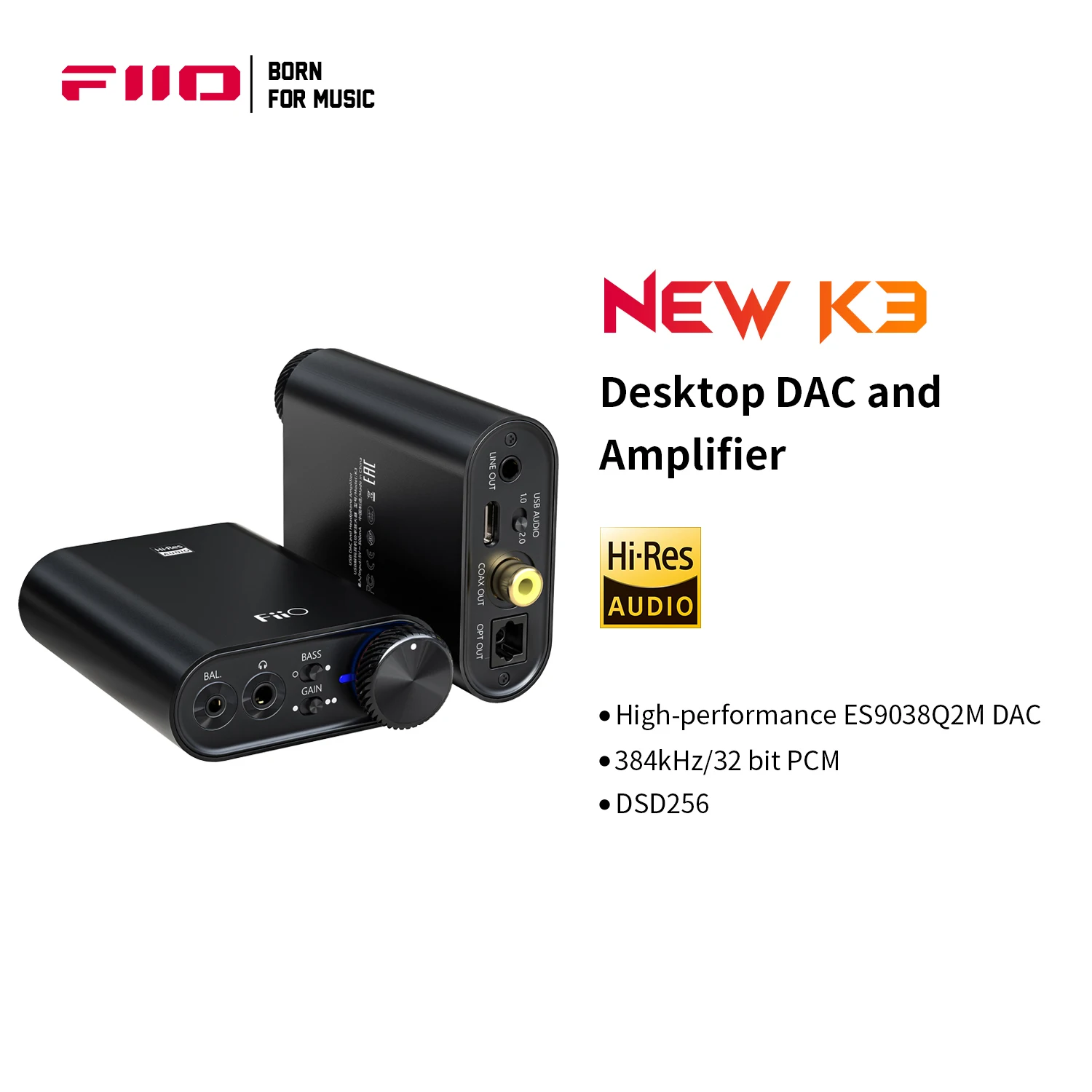 Fiio Nuovo Amplificatore Per Cuffie K3 Dsd Usb Dac Per Pc,Dsd256 Supporto Coassiale/Ottico/2.5 Balance