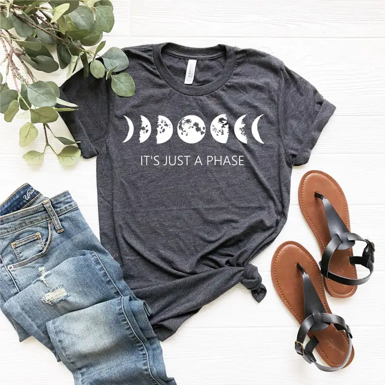 It'S Just A Phase Moon Shirt Moon Phase Graphic Moon 100% Cotton Casual Abbigliamento Femminile T-Shirt Manica Corta Streetwear Unisex Y2K