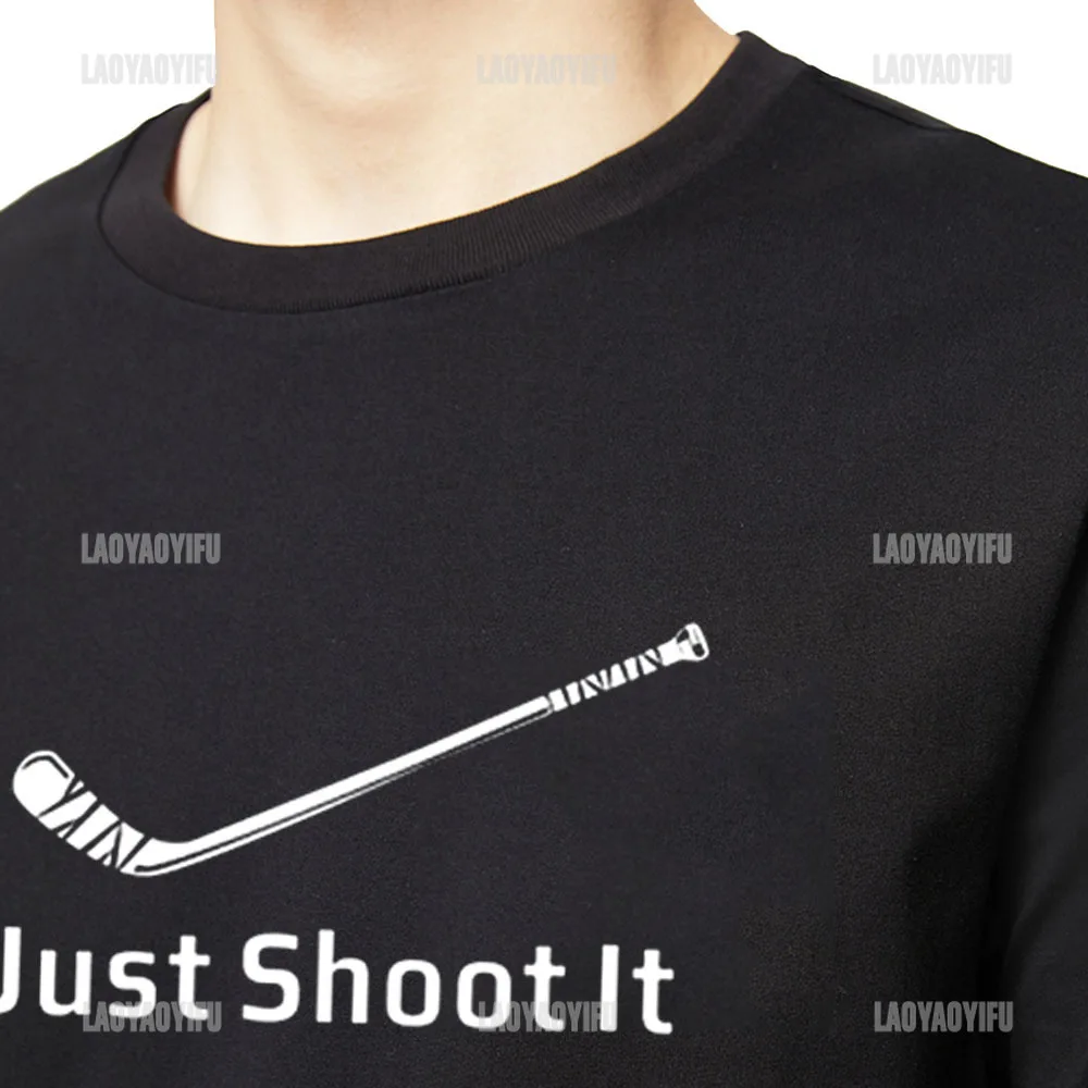 Maglietta Da Uomo 2023 Just Shoot Ice Hockeyer Eat Sleep Hockey Ripeti T-Shirt Estate Casual Manica Corta Divertente T-Shirt In Cotone