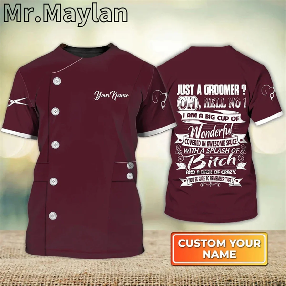 Regalo Personalizzato 3D All Over Stampato Dog Groomer Shirt Just A Groomer Pet Groomer Uniform T-Shirt Per Uomo/Donna Casual Streetwear