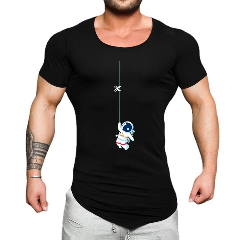 2024 New Mens Casual Fashion Print Estate Cotone Traspirante T-Shirt Palestra Bodybuilding Fitness Manica Corta Slim Fit Muscle Shirt