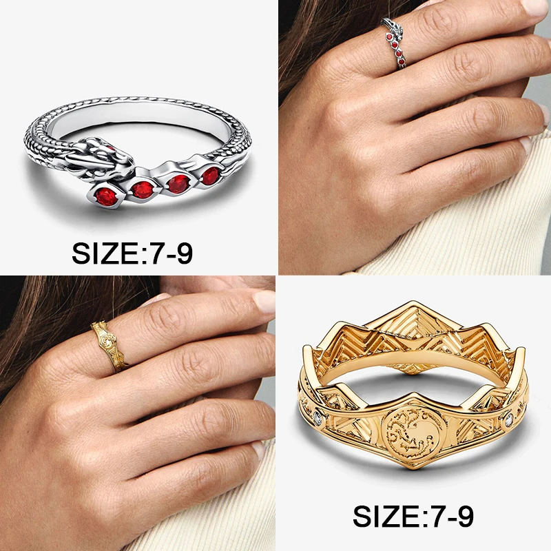 Dragon Family Crown Ring Sparkling Dragon Ring Game Of Thrones Ring Anelli Di Moda Da Donna Fit Pandora Jewelry Matching