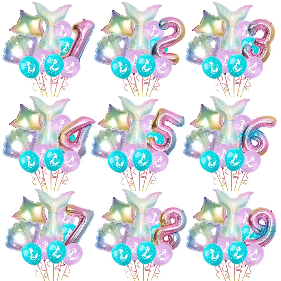 Mermaid Tail Shell Balloon Set Sirenetta Tema Decorazioni Per Feste Di Compleanno Ragazza Per Bambini 1 2 3 4 5 6 Anni Compleanno Decor Globos