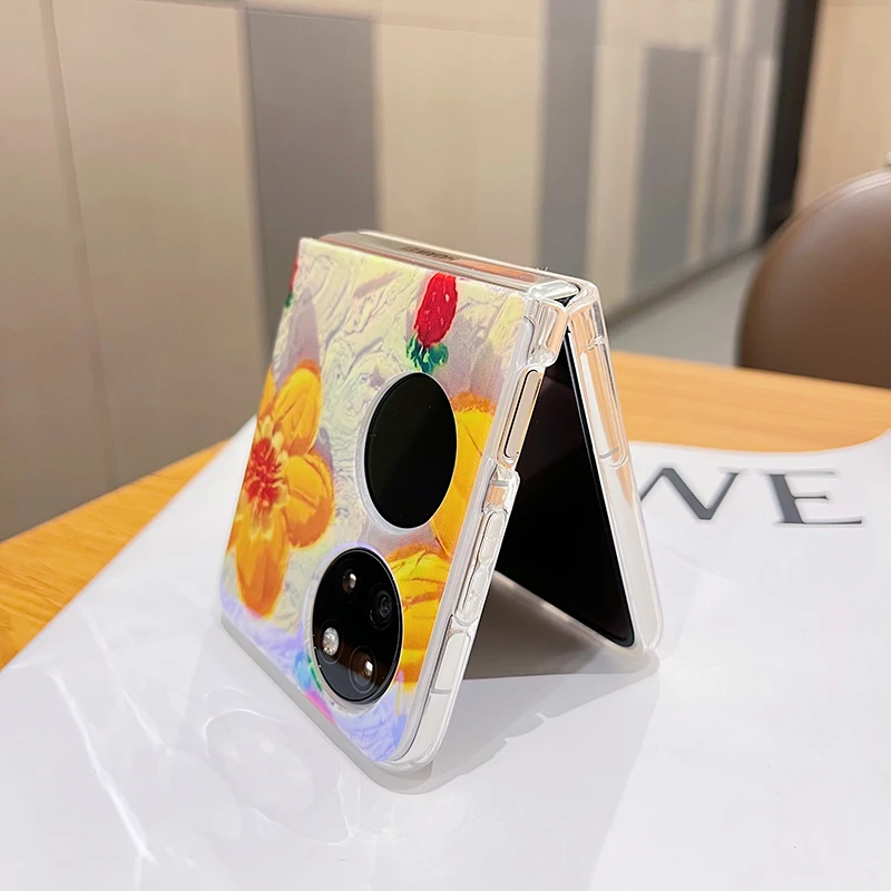 P50 Pocket Funda Case Per Huawei P50 Pocket Yellow Sun Oil Painting Flower Soft Cover Per Cellulare
