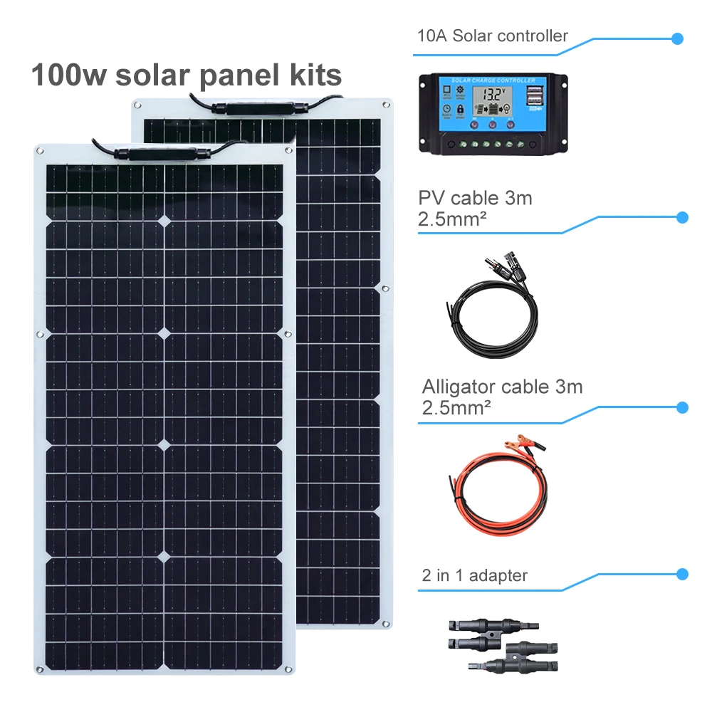 Solar Panel Kit Pannello Solare 1-2X 50 Watt 100W 12V Modulo Fotovoltaico Monocristallino Flessibile Ad Alta Efficienza Sistema Di Generazione Di Ener