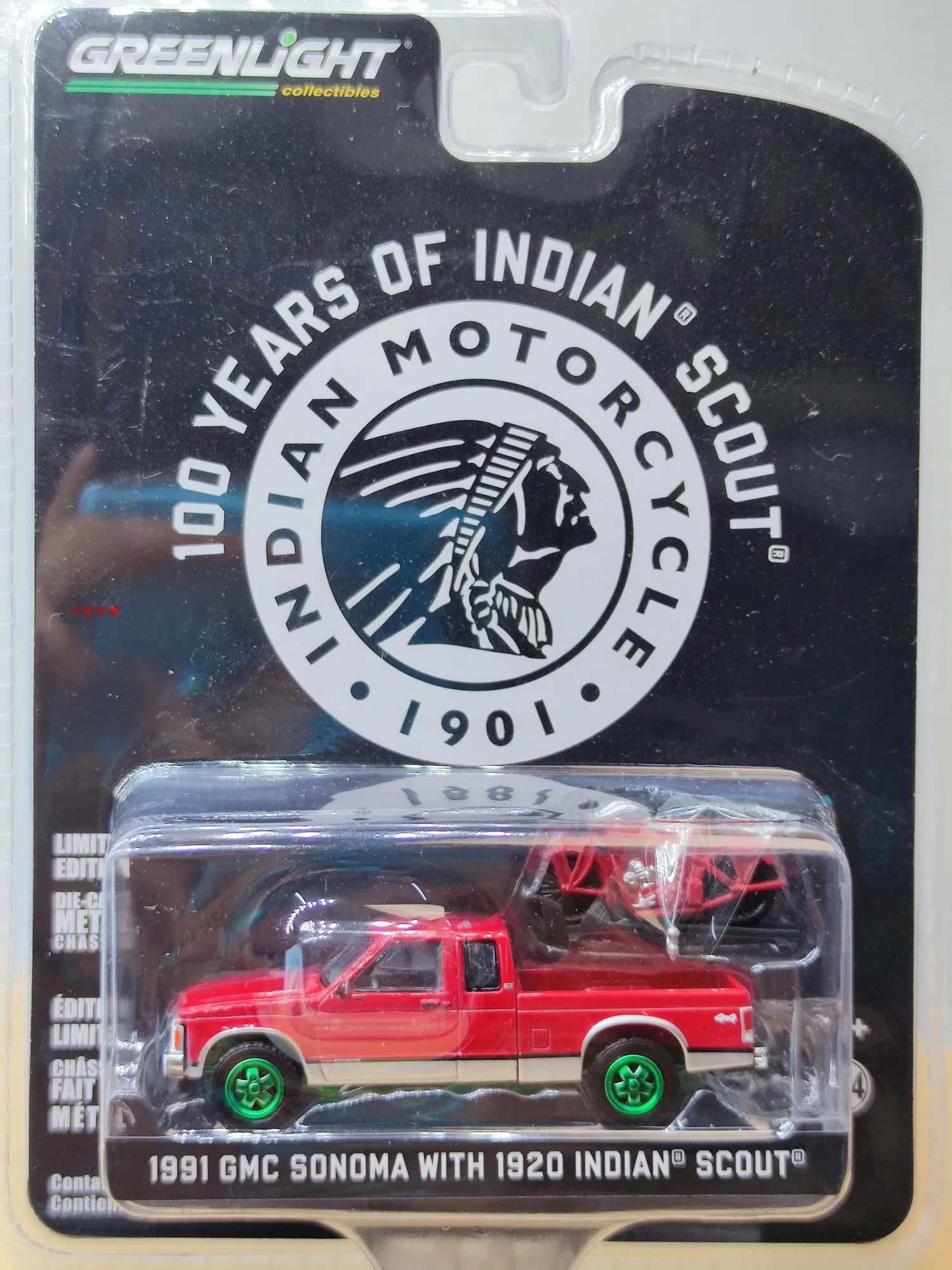 1:64 1991 Gmc Sonoma Extended Edition E 1920 Indian Scout Centennial Moto Green Edition Collezione Di Modelli Di Auto