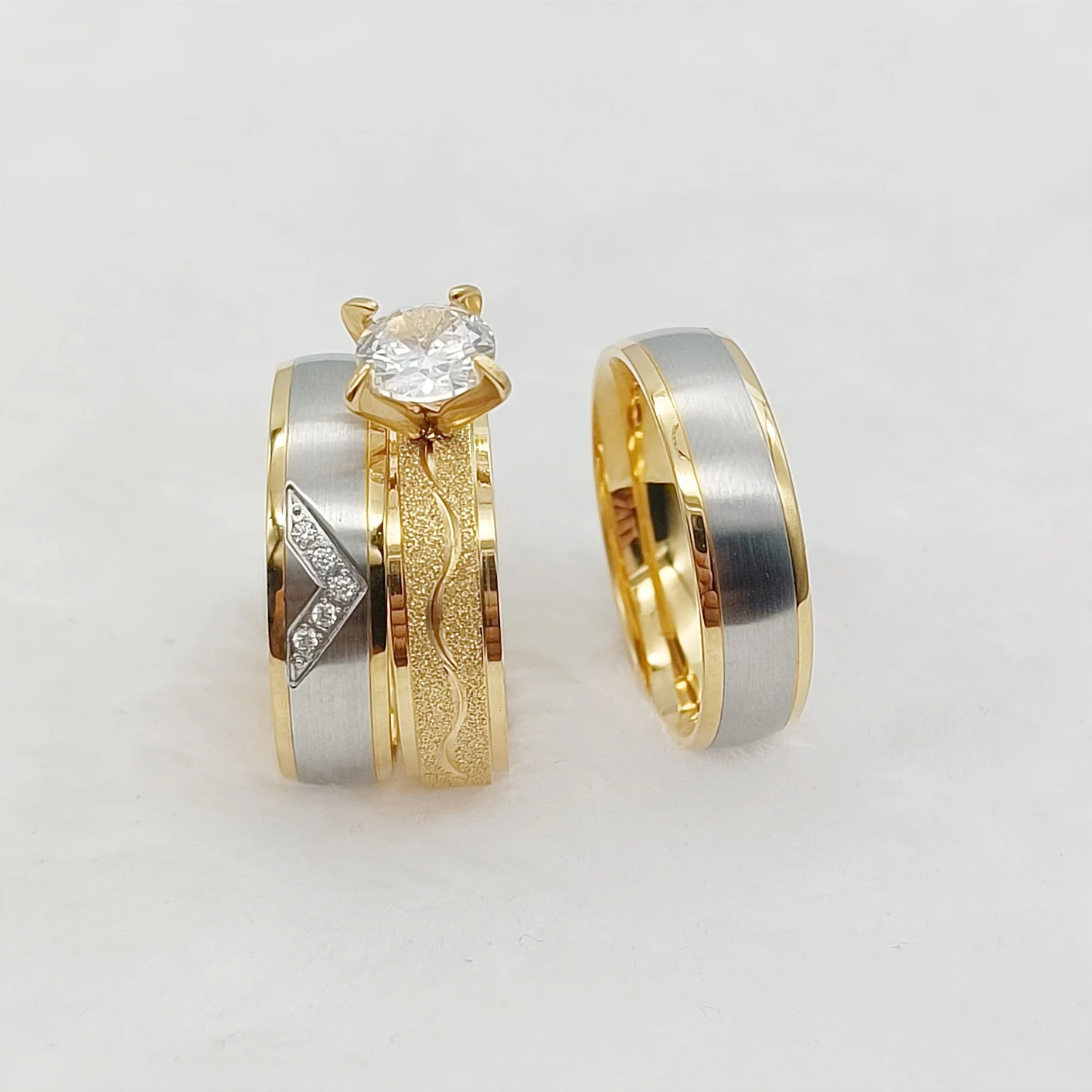 Wonderful Love Ringe 3Pcs Anelli Di Fidanzamento Di Nozze Di San Valentino Alliance For Women And Men Gioielli Color Oro