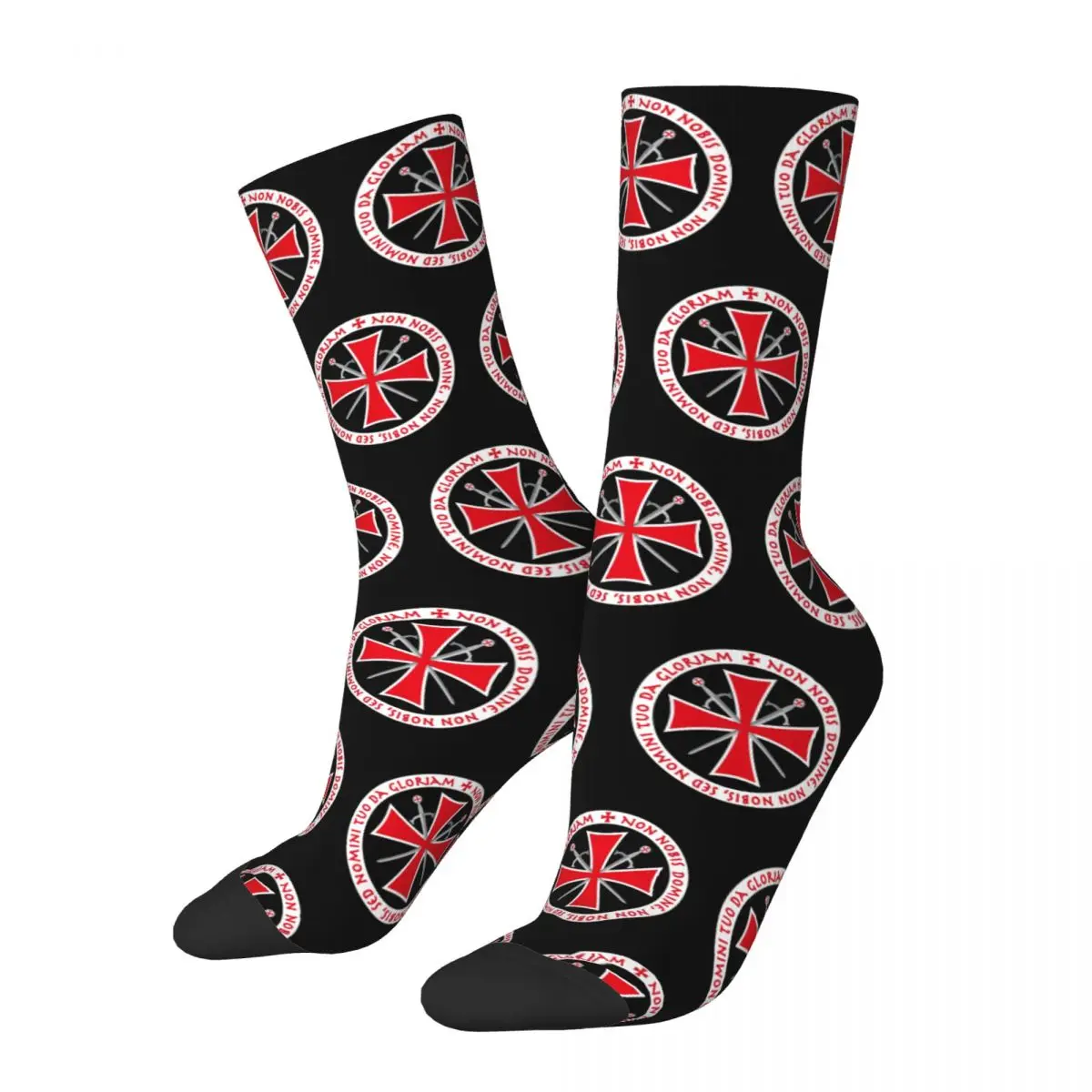 Calzini Da Uomo Templar Cross Non Nobis Domine Crusader Cross Knight Vintage Massone Gold Square Compass Crew Sock Pattern Print