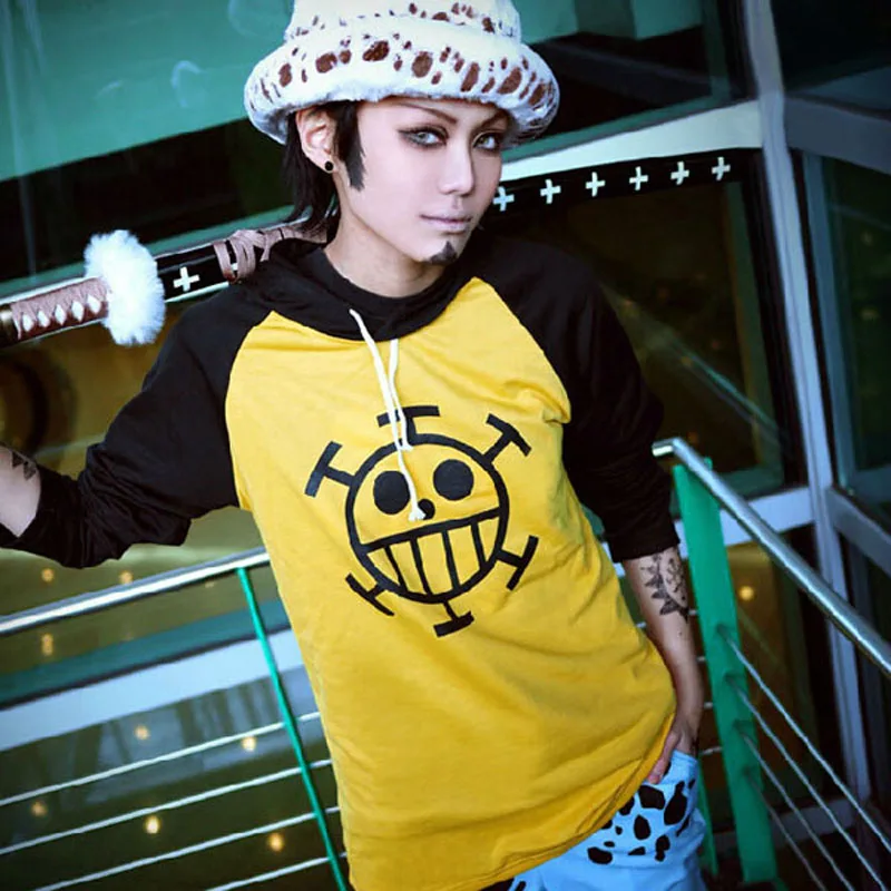 Anime One Piece Trafalgar Law Felpa Con Cappuccio Manica Lunga T-Shirt Felpa Con Cappuccio Top Tee Jacket Costume Cosplay Taglia S M L Xl Xxl