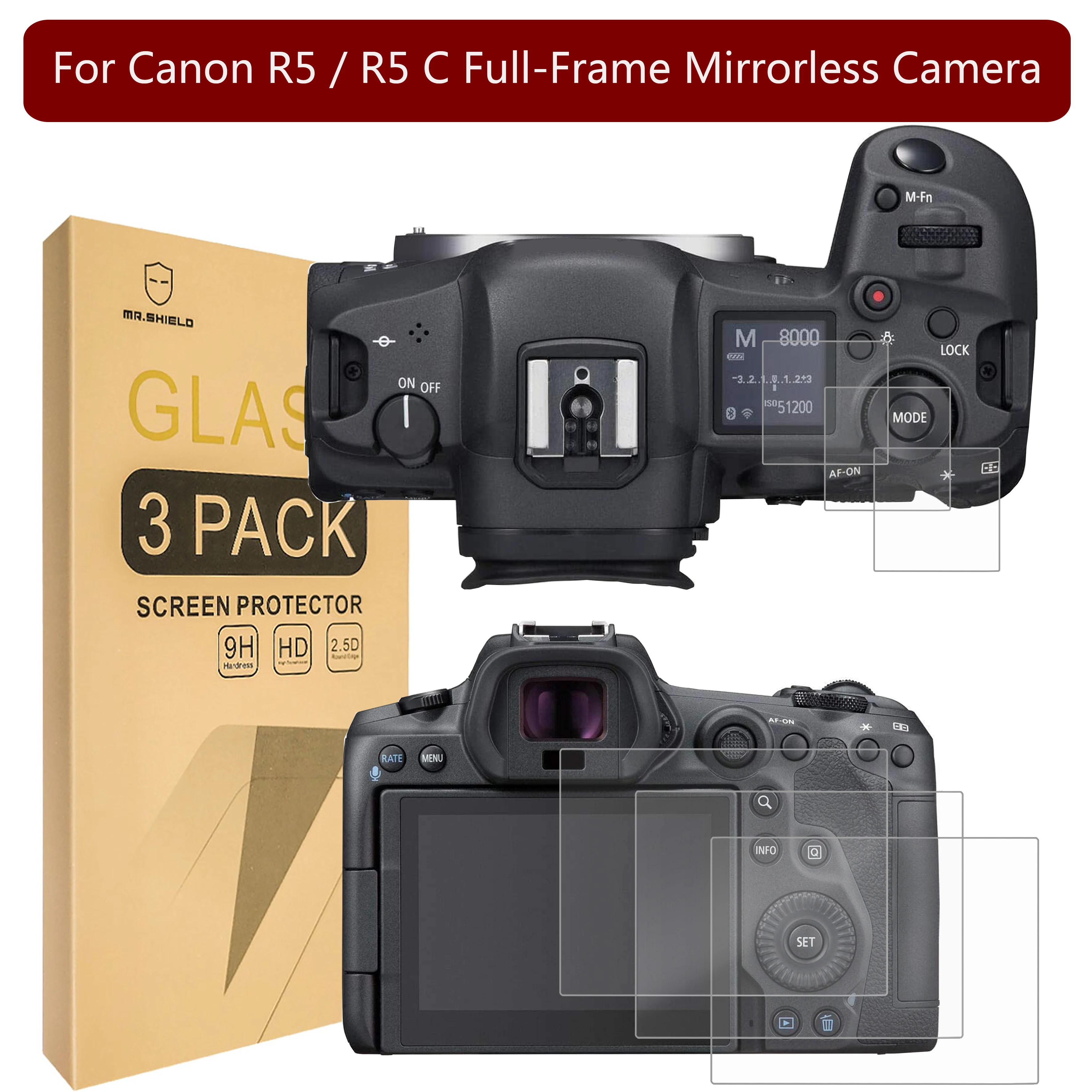 Mr.Shield Screen Protector Per Canon R5 / R5 C Full-Frame Mirrorless Camera [3+3 Pack] [Vetro Temperato] [Durezza 9H]