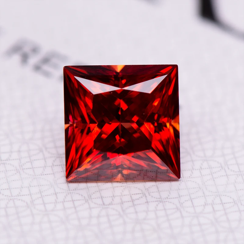 Moissanite Gemstone Princess Cut Garnet Color Lab Grown Diamond Advanced Jewelry Making Materials Con Certificato Gra