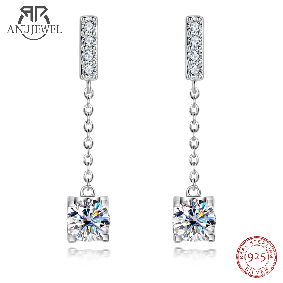 Anujewel 1 Carat D Color Moissanite Diamond Orecchini Classici Orecchini Con Ciondoli Placcati In Oro Bianco 18 Carati Per Gioielli Da Donna All'Ingro