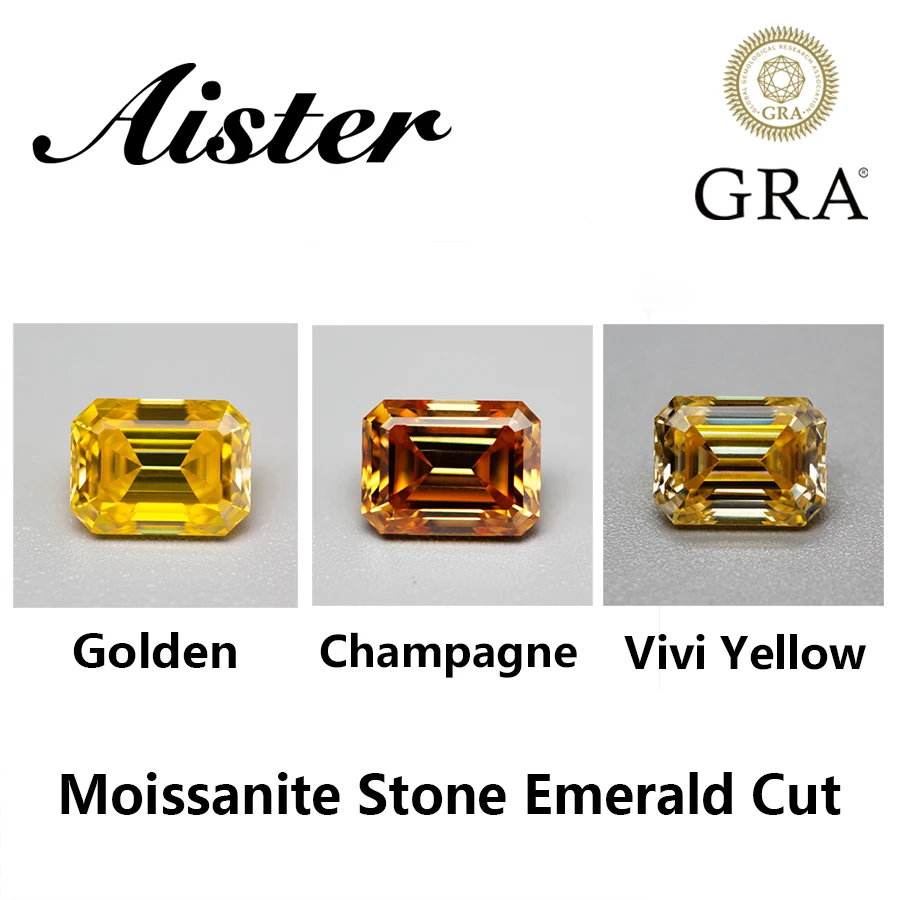 Golden/Champagne Moissanite Stone Emerald Cut Vvs1 Certificato Moissanita Diamond Gemstone Pass Diamond Tester Con Rapporto Gra