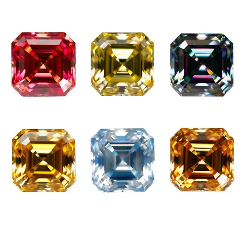 Pietra Moissanite Più Colori Pietra Preziosa Tagliata Asscher Per Materiale Gioielli Avanzati Fai Da Te Passa Tester Di Diamanti Con Certificato Gra